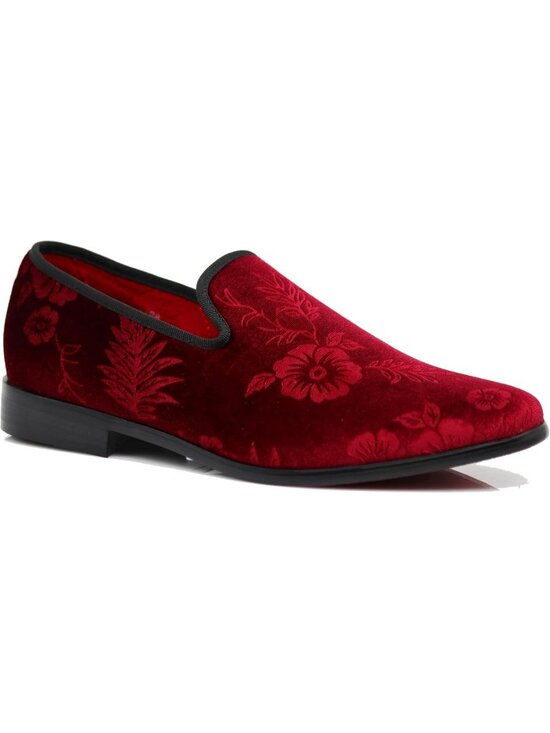 Enzo Romeo Men\'s Burgundy69 Vintage Velvet Flower Loafers Slip On Tuxedo Shoes main image 6